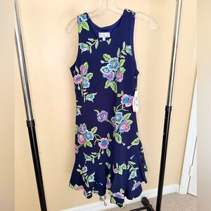 Signature by Robbie Bee Navy Dress with Floral Embroidery